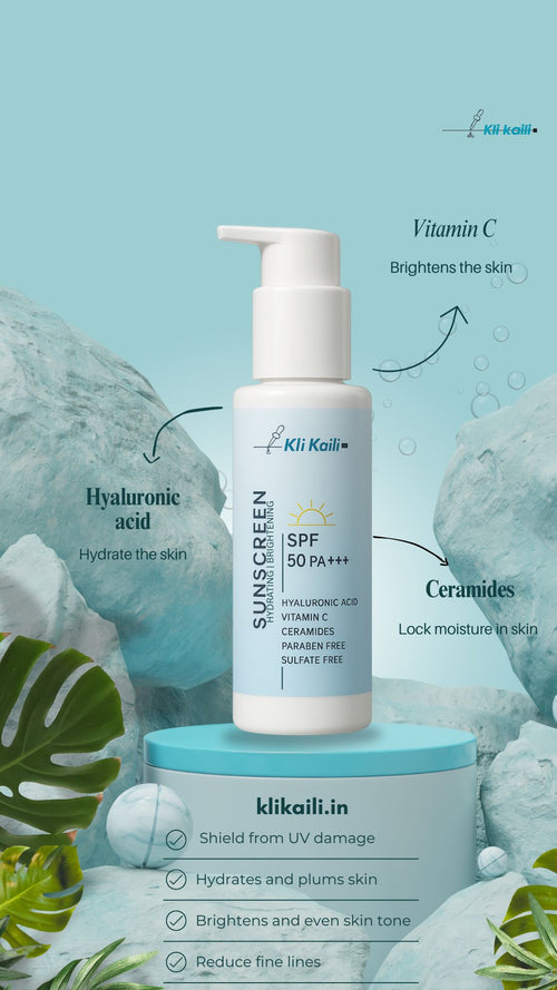 Kli Kaili SPF 50 PA++++ Sunscreen | Vitamin C + Hyaluronic Acid + Ceramides | Lightweight, No White Cast